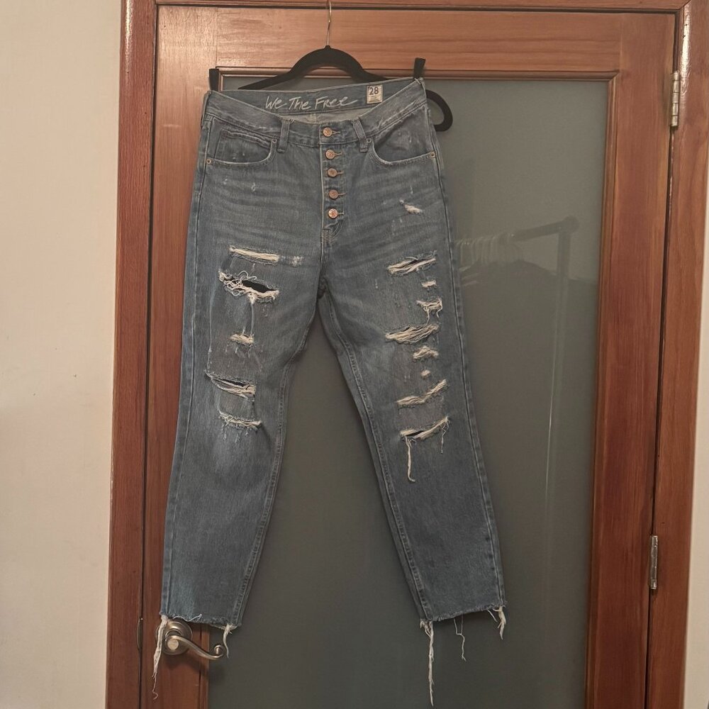We The Free Boyfriend Jeans –  Distressed Button-Up
